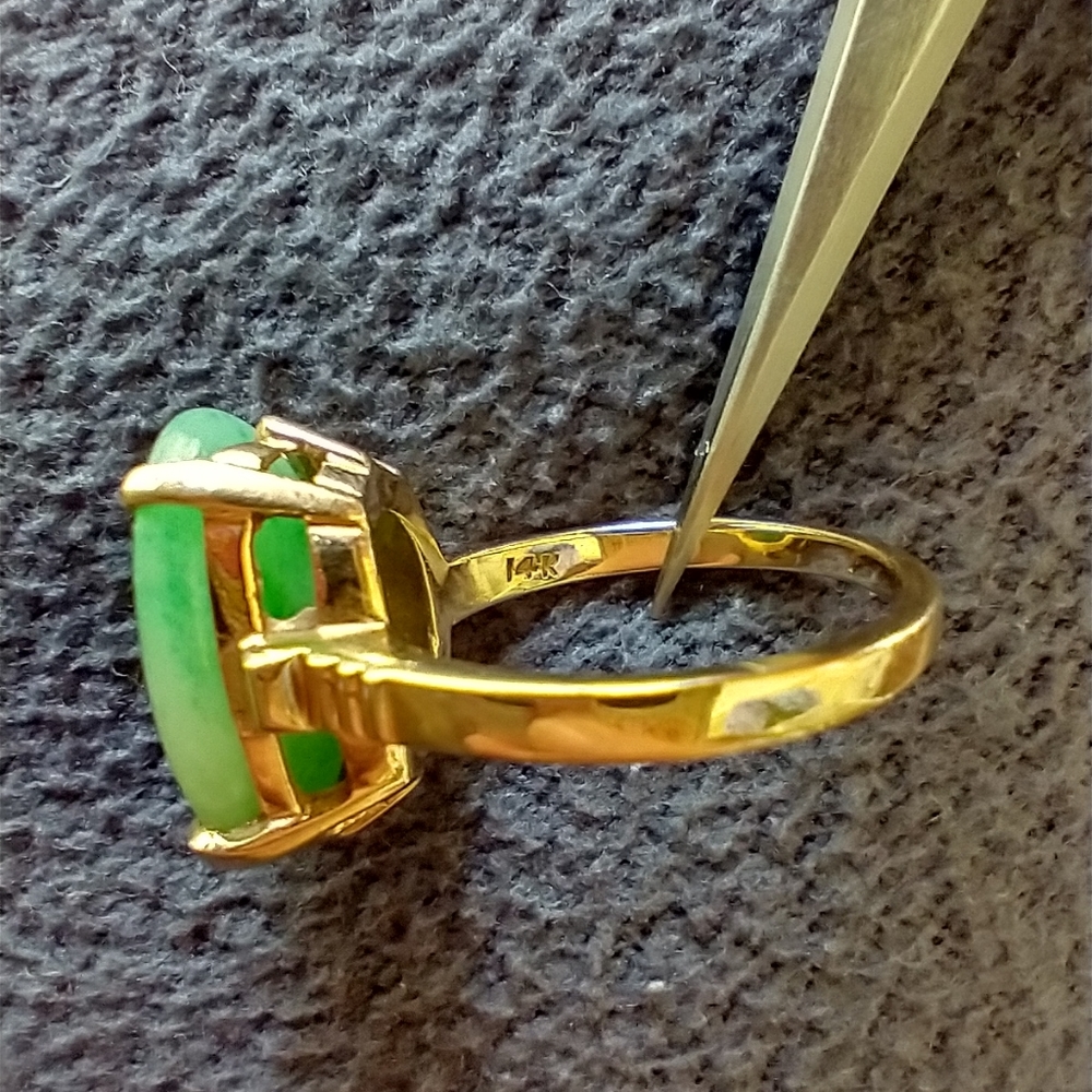 Ring 14k gold Jade Stone Large Oval 16x12mm Jade Ctr  stone - Picture 9 of 12
